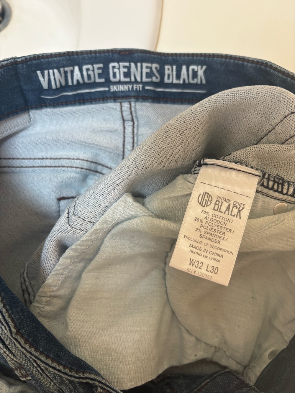 Vintage Genes Black Men’s Slim Skinny Jeans in Dark Blue - Picture 5 of 5